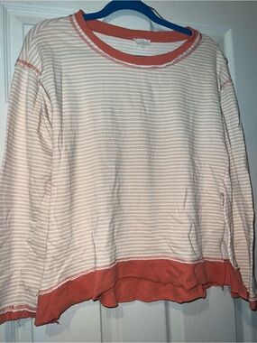 Hem & Thread Striped Tan and Salmon Long Sleeve Top
